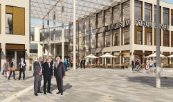 Stadtentwickler Martin Bieberle, Oberbürgermeister Claus Kaminsky und Harald Ortner, Geschäftsführer des Investors HBB, bewundern das neue Hanau. Stadtentwickler Martin Bieberle, Oberbürgermeister Claus Kaminsky und Harald Ortner, Geschäftsführer des Investors HBB, bewundern das neue Hanau.